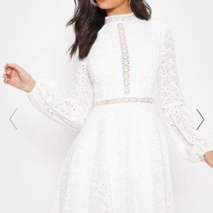WHITE LACE LONG SLEEVE SKATER DRESS